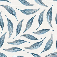 Photo sur Plexiglas Beige Motif floral sans couture de broderie sur la texture de toile de lin