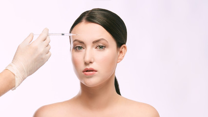 woman face injection. salon cosmetology procedure. skin medical care.  dermatology treatment. anti aging wrinkle lifting