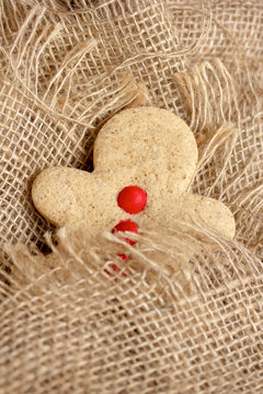 Gingerbread Man Tucked Inside Burlap Napkin.