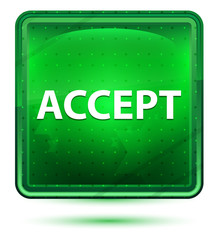 Accept Neon Light Green Square Button