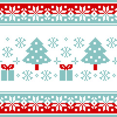 Vector pattern for knitting with Christmas trees, gifts and colorful borders