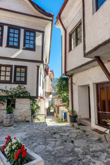 Fototapeta na wymiar Traditional homes small streets in Ohrid in Macedonia