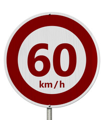 Red and white 60 km speed limit sign