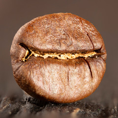 Coffee seeds on grunge wooden background close up