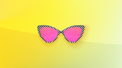 Sunglasses wallpaper. Trendy colors. Fashion background. Summer. Holographic. Rim. Eyeglasses. Party. Poster backdrop. Sunglasses. Tropical. Cat eye rim style. Retro.