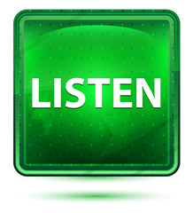 Listen Neon Light Green Square Button