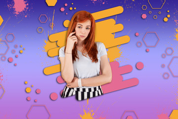 Thoughtful and melancholic. Beautiful red-haired young woman feeling extremely thoughtful and...