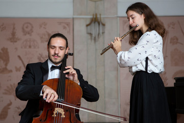 Young musicians of the symphony orchestra Duet © biggur