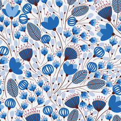 Materiał do szycia Elegant seamless pattern with blue flowers