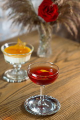 dessert panakota and red cocktail