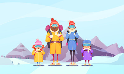 Mountaineering Family Cartoon 