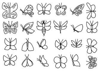 butterflies and insects moths icon set. isolated objects