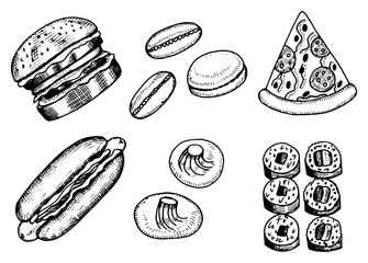 food desserts and fastfood icons set. isolated objects