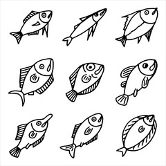 sea and river fish icons set. isolated objects