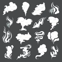  Smoke clouds. Steam puff cigarette or food smell vector abstract illustrations of fume in cartoon style. Cloud vapor, smell cigarette, smoky aroma © ONYXprj