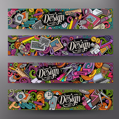 Cartoon cute colorful vector hand drawn doodles Designer banners design