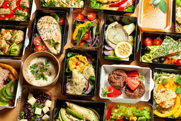 A lot of cardboard boxes with food