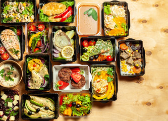 A lot of cardboard boxes with food