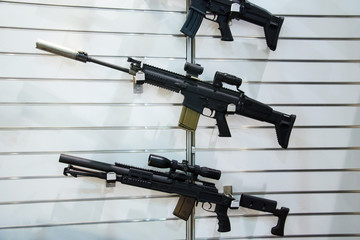 Gun wall rack with rifles