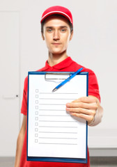 The man works as a courier.