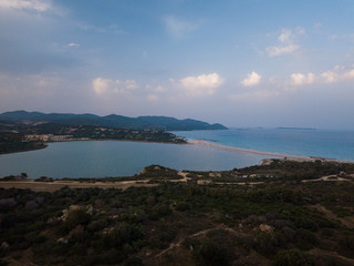 Aerial Landscape. Magnificent view on famous beach Villasimius in Sardinia, Italy.