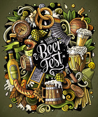 Cartoon vector doodles Beer fest illustration. Oktoberfest funny picture