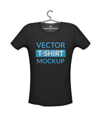 T-shirt black color mockup, vector illustration isolated from background