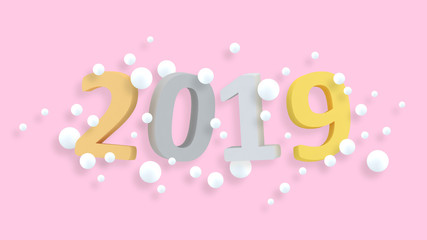 2019 New Year wallpaper. 3d background. Abstract shapes 3d. Year of Earth Pig. Winter holiday. New Year poster. Pastel. Minimalism. Trendy modern illustration. Render.