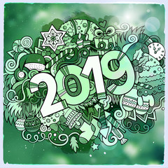 2019 year hand lettering and doodles elements vector illustration