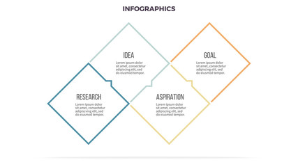 Business infographics. Timeline with 4 steps, options, squares. Vector template. Editable line.