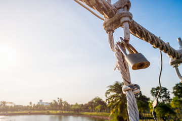 Fototapeta premium The wire metal rope bridge