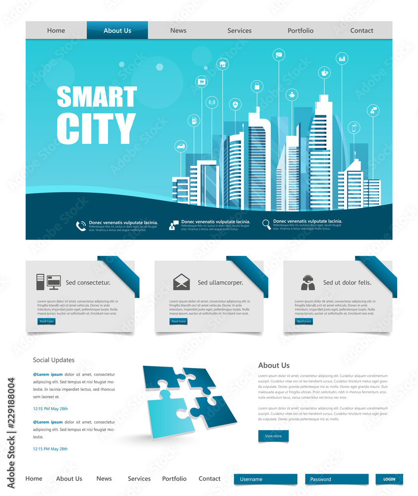 Canvas Prints one page website template with flat illustration of smart city header design