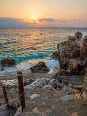 Piso Livadi beach on Paros island at sunrise