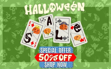 green Halloween discount poster with playing cards