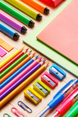 Fototapeta premium The office stationery is laid out on the secretary table