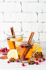 Autumn or winter hot tea with fruit, berries and spices.