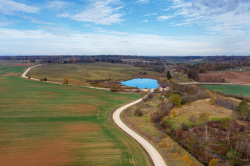 Fields and roads in autumn time.