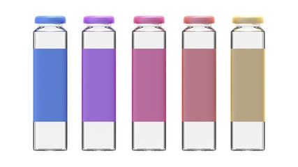 3d rendering of five color bottles