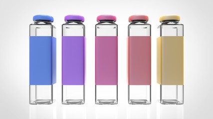 3d rendering of five color bottles