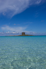 Obraz premium Beautiful panorama with the Mediterranean sea in Sardinia, Italy. crystal and colorful water. Beautiful sky. Travel life.