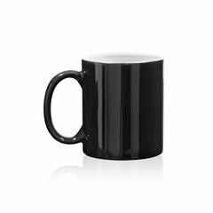 Black mug isolated on white background. Blank drick cup for your design. ( Clipping paths or cut out object for montage ) Can put text, image, and logo.