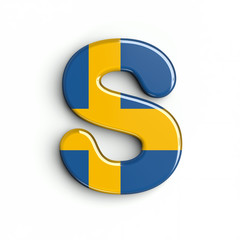 Sweden flag letter S - Uppercase 3d swedish font isolated on white background. This alphabet is perfect for creative illustrations related but not limited to Sweden, nordic countries, Europe...