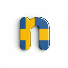 Sweden flag letter N - Lower-case 3d swedish font isolated on white background. This alphabet is perfect for creative illustrations related but not limited to Sweden, nordic countries, Europe...