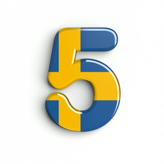Sweden flag number 5 - 3d swedish digit isolated on white background. This alphabet is perfect for creative illustrations related but not limited to Sweden, nordic countries, Europe...