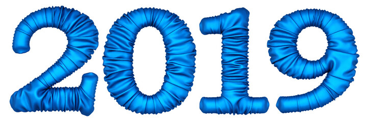new 2019 year from the blue fabric. isolated on white. 3D illustration.