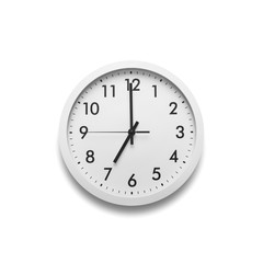 White wall clock isolated on white background.