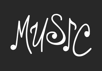 Hand drawn quote about music. Doodle illustration. Creative ink art work. Actual vector text drawing