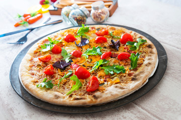 tasty Chicken pizza on a the table