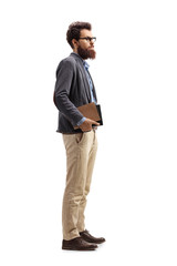 Man holding books and waiting