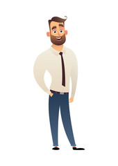 Character office business worker man in white shirt vector illustration cartoon style